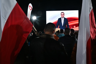 Premier Mateusz Morawiecki podczas "Debaty wyborczej 2023" w Telewizji Polskiej 