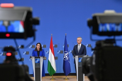 Hungarian President Katalin Novak and NATO Secretary-General Jens Stoltenberg hold a joint press conference